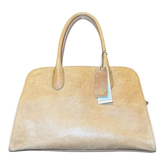 Margot New York Elegant Brown Leather Bowling Bag NWT - Picture 1 of 14